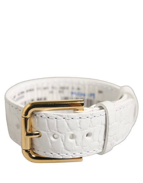 Dolce & Gabbana White Embossed Leather Gold Buckle Belt Strap Bracelet