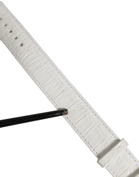 Dolce & Gabbana White Embossed Leather Gold Buckle Belt Strap Bracelet