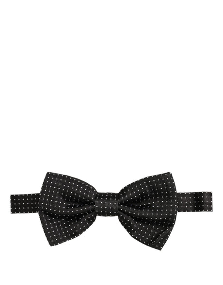 Dolce & Gabbana Men Black Polka Dot Silk Adjustable Neck Papillon Bow Tie