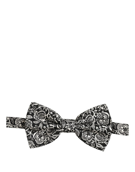 Dolce & Gabbana Tie Black White Paisley Silk Adjustable Neck Papillon Bow