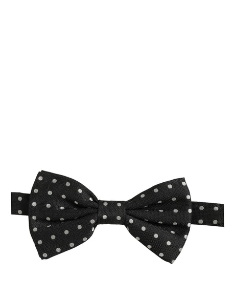 Dolce & Gabbana Black White Polka Dot Adjustable Neck Papillon Bow Tie