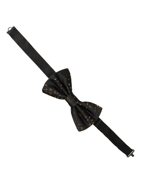 Dolce & Gabbana Black Gold Speckle Pattern Adjustable Neck Papillon Bow Tie