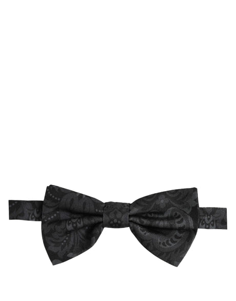 Dolce & Gabbana Men Black Paisley SIlk Adjustable Neck Papillon Bow Tie
