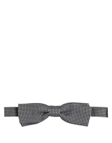Dolce & Gabbana Black White Houndstooth Adjustable Neck Bow Tie