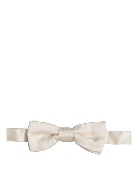 Dolce & Gabbana Men Off White 100% Silk Adjustable Neck Papillon Bow Tie