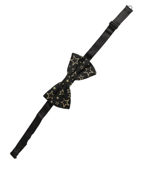 Dolce & Gabbana Men Black Star 100% Silk Adjustable Neck Papillon Bow Tie