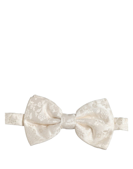 Dolce & Gabbana Men White Floral Silk Adjustable Neck Papillon Bow Tie