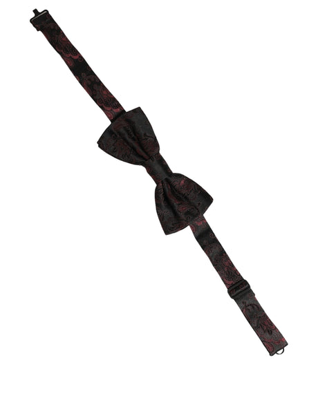 Dolce & Gabbana Burgundy Paisley Silk Adjustable Neck Papillon Bow Tie
