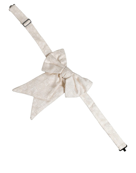 Dolce & Gabbana Men White Jacquard Silk Adjustable Neck Papillon Bow Tie