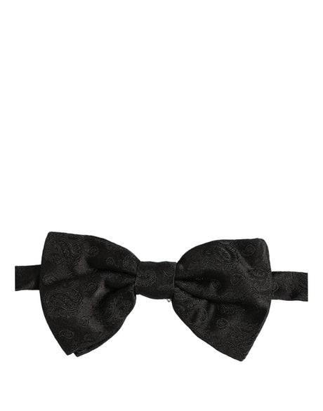 Dolce & Gabbana Men Black Paisley Silk Adjustable Neck Papillon Bow Tie