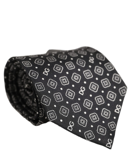 Dolce & Gabbana Men Dark Gray DG Logo 100% Silk Adjustable Tied Necktie Tie