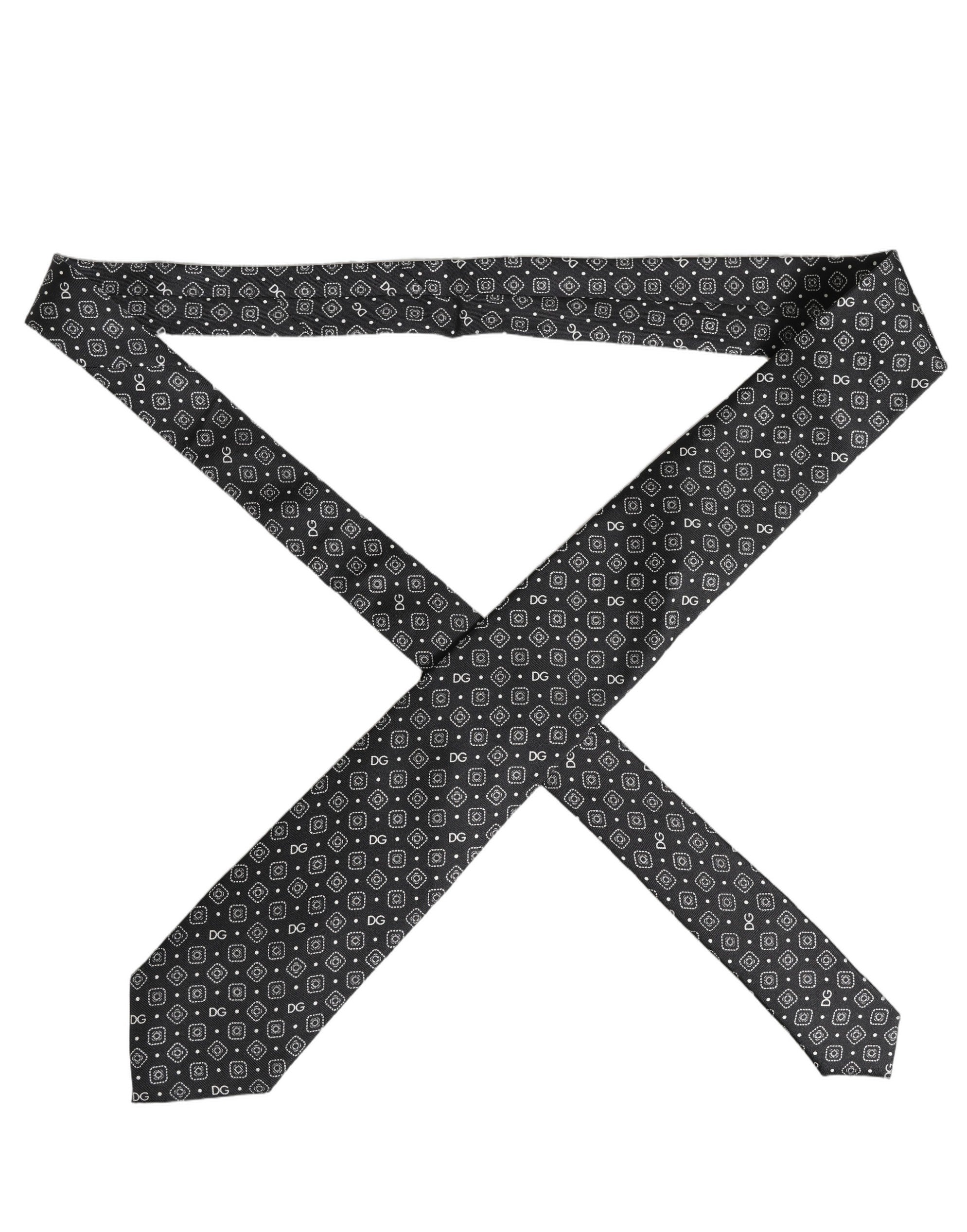Dolce & Gabbana Men Black DG Logo 100% Silk Adjustable Tied Necktie Tie