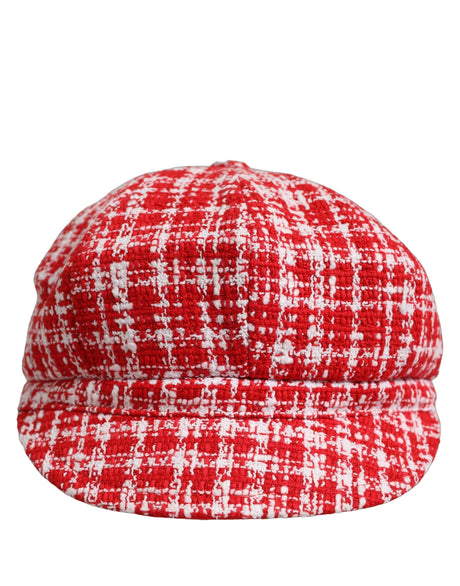 Dolce & Gabbana Red White Tweed Textured Baker Boy Capello Hat