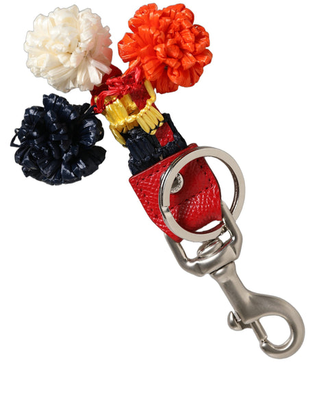 Dolce & Gabbana Raffia Leather Clasp Finder Chain Keyring Multicolor