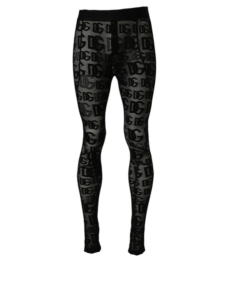 Dolce & Gabbana Black All Over Logo Print Sheer Pantyhose Underwear