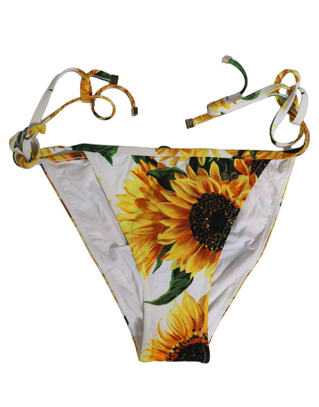 Dolce & Gabbana Bottom White Sunflower Nylon Beachwear Bikini