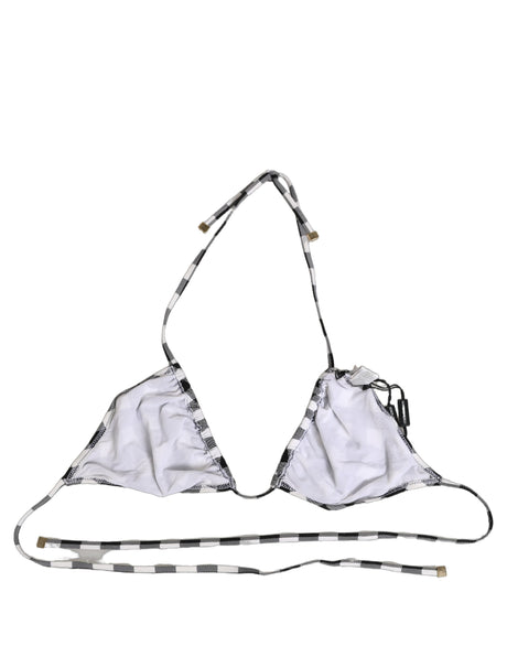 Dolce & Gabbana Black White Checkered Halter Beachwear Bikini Top