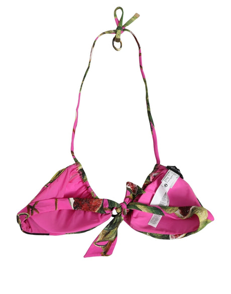 Dolce & Gabbana Fuchsia Pink Fig Print Beachwear Bikini Top