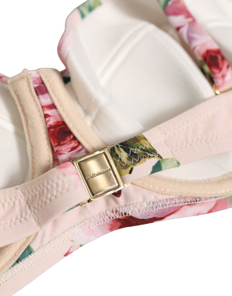 Dolce & Gabbana Pink Floral Print Underwire Beachwear Bikini Top
