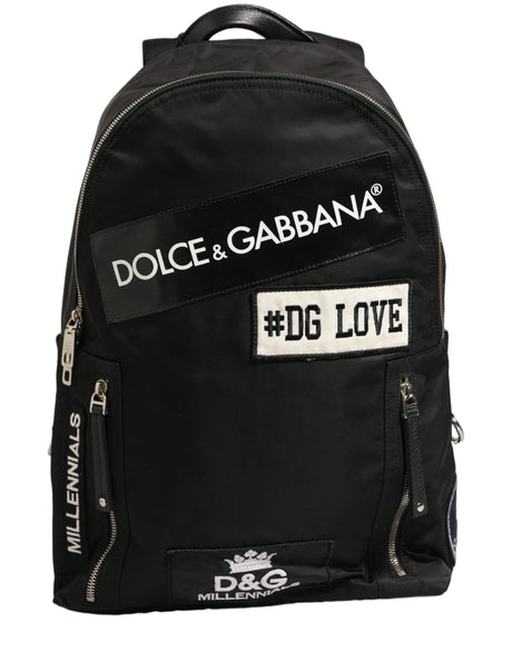 Dolce & Gabbana Men Black #DG LOVE Logo Patches Nylon Backpack Bag