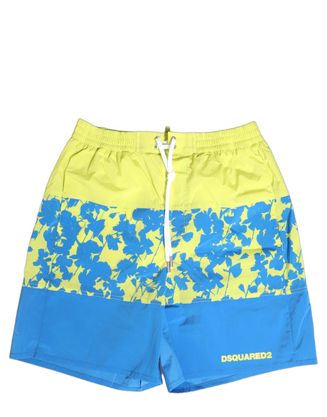 Dsquared² Blue Yellow Floral Boxer Shorts Beachwear Swimwear