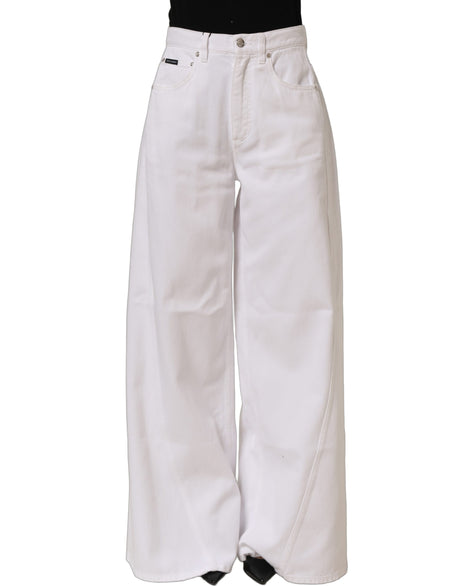 Dolce & Gabbana White Cotton Stretch Wide Leg Denim Jeans