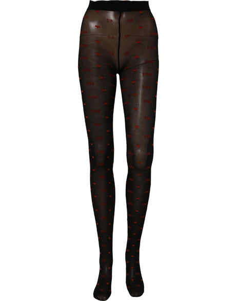 Dolce & Gabbana Black Nylon Hearts Tights Stocking Pantyhose Socks