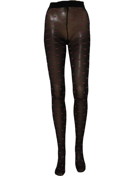 Dolce & Gabbana Black Nylon Hearts Tights Stocking Pantyhose Socks