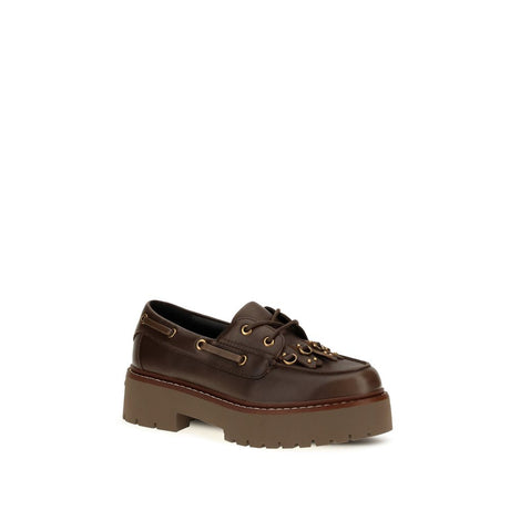 PINKO Brown Calf Leather Bos Taurus Platform Loafers
