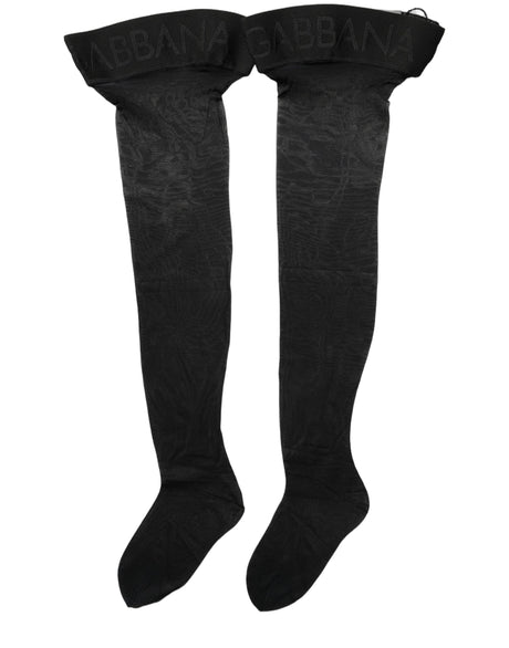 Dolce & Gabbana Black Nylon Logo Calf Long Women Accessory Socks