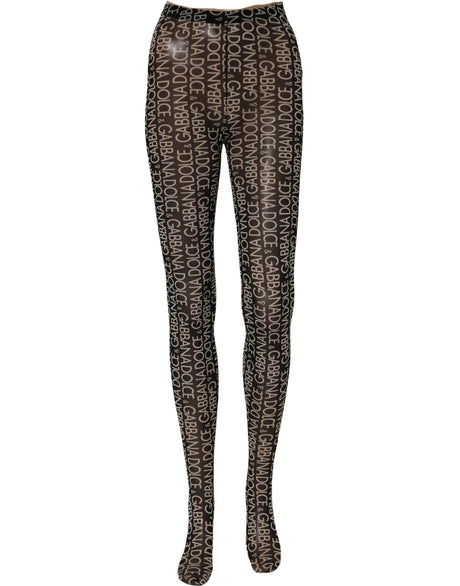 Dolce & Gabbana Black White All Over Print Sheer Stretch Tights Socks