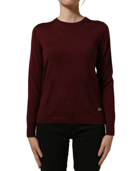 Dolce & Gabbana Maroon Wool Knitted CrewNeck Pullover Sweater