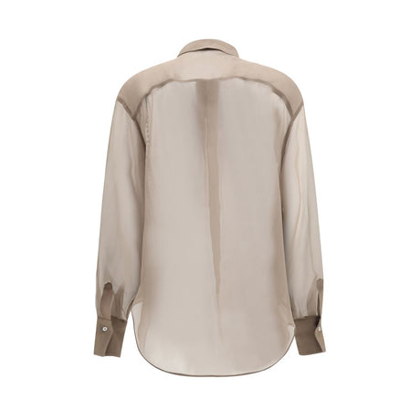 Brunello Cucinelli Beige Silk Pattern Shirt