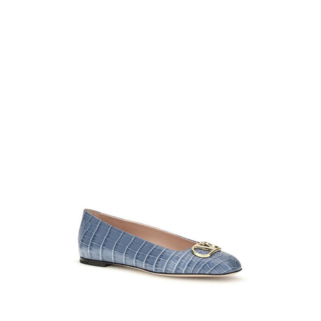 Valentino Garavani Blue Calf Leather Bos Taurus Ballet Flats