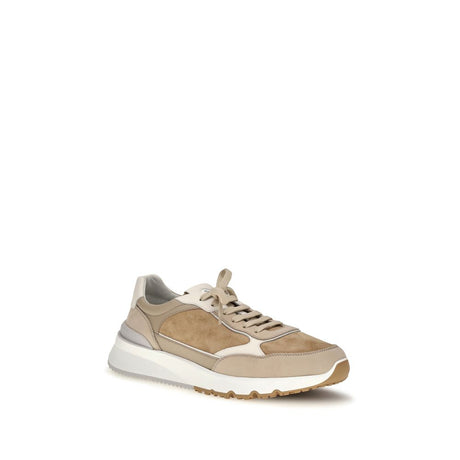 Brunello Cucinelli Beige Calf Leather Bos Taurus Low Top Sneakers