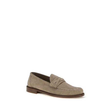 Brunello Cucinelli Beige Suede Leather Slip-On Loafers