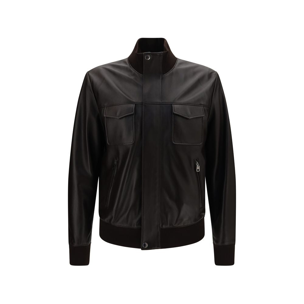 Dolce & Gabbana Brown Lamb Ovis Aries Aries Leather Jacket