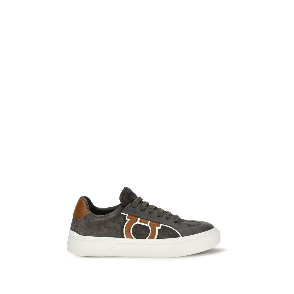 Ferragamo Gray Suede Leather Low Top Sneakers