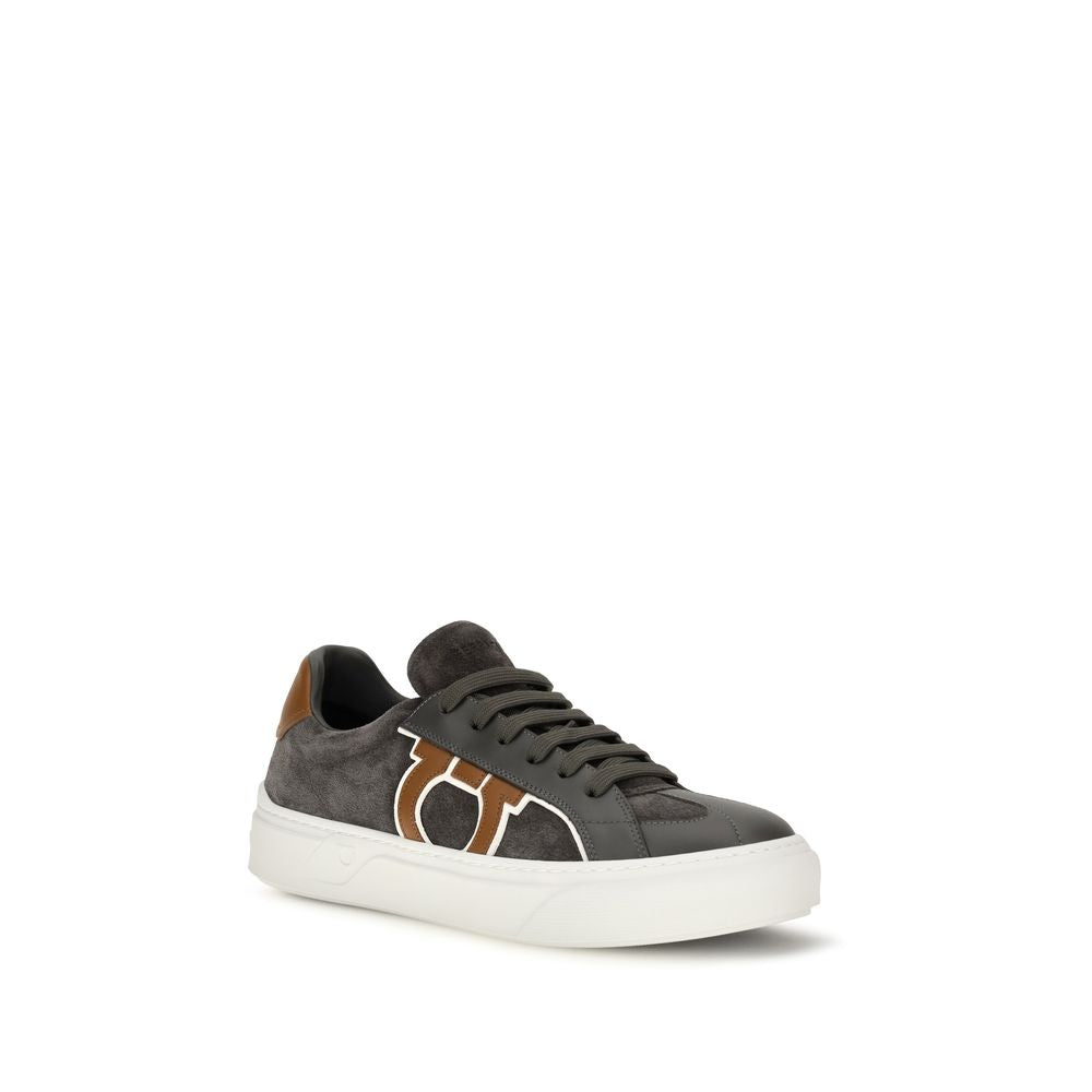 Ferragamo Gray Suede Leather Low Top Sneakers