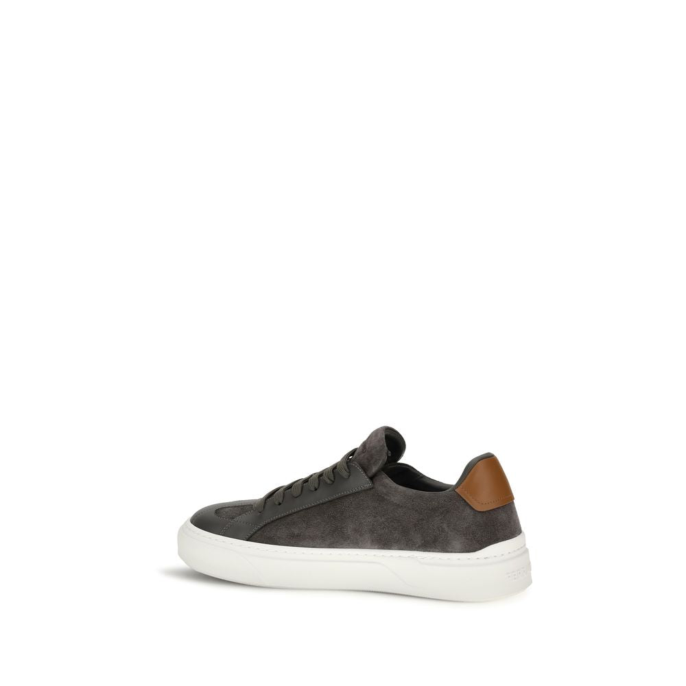 Ferragamo Gray Suede Leather Low Top Sneakers