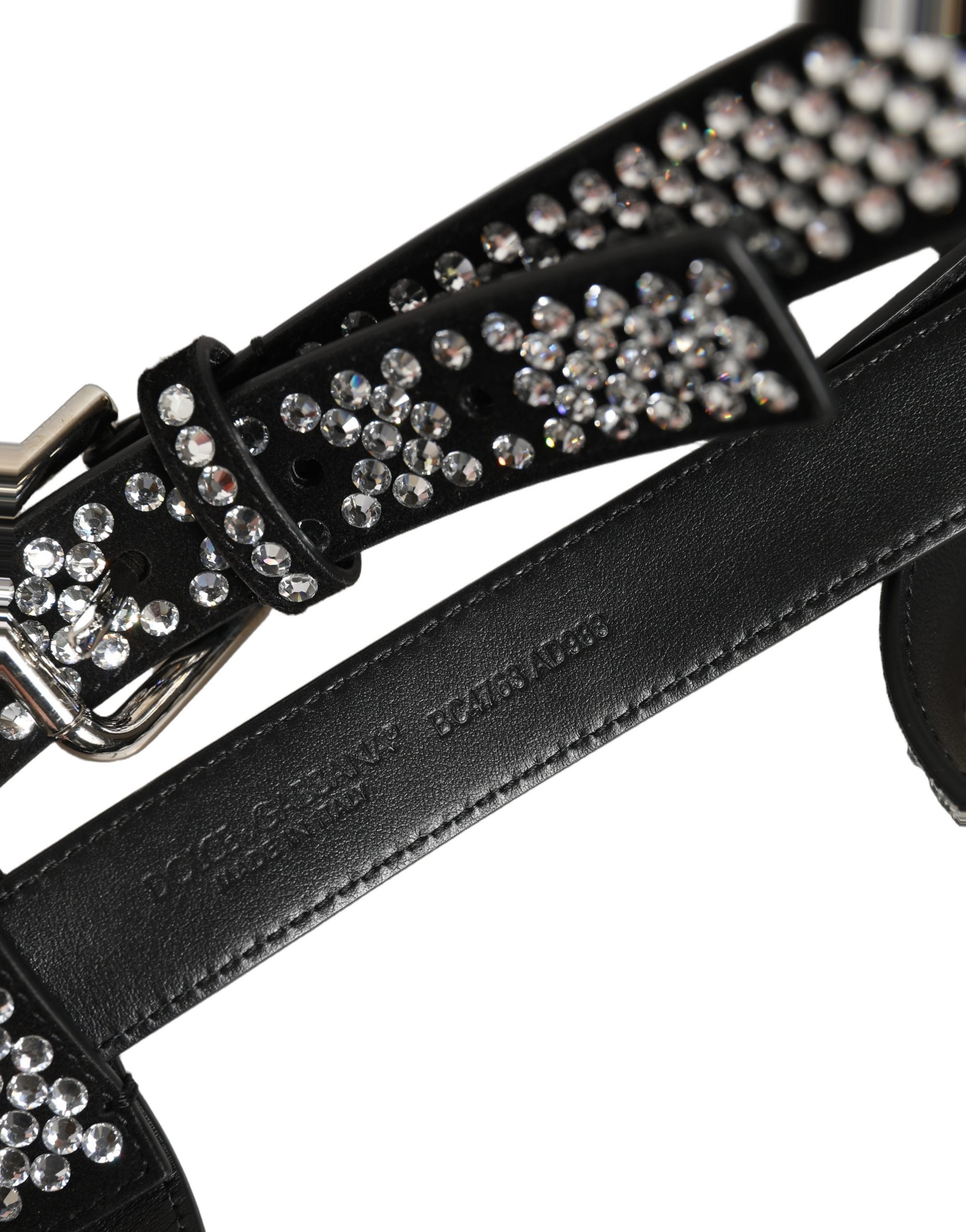 Dolce & Gabbana Black Leather Rhinestones Embellished Men Suspender