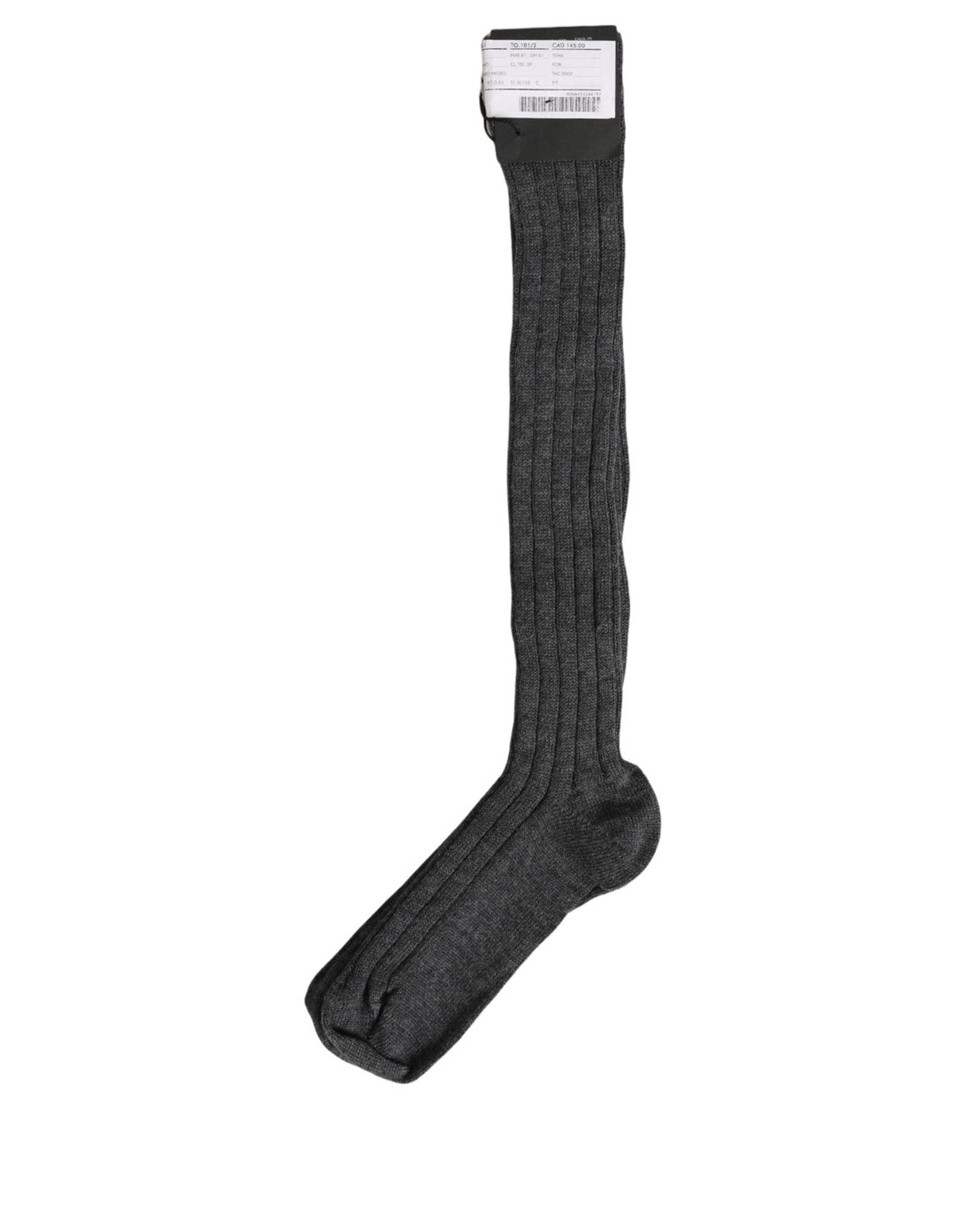 Dolce & Gabbana Gray Wool Blend Over The Calf Accessory Socks
