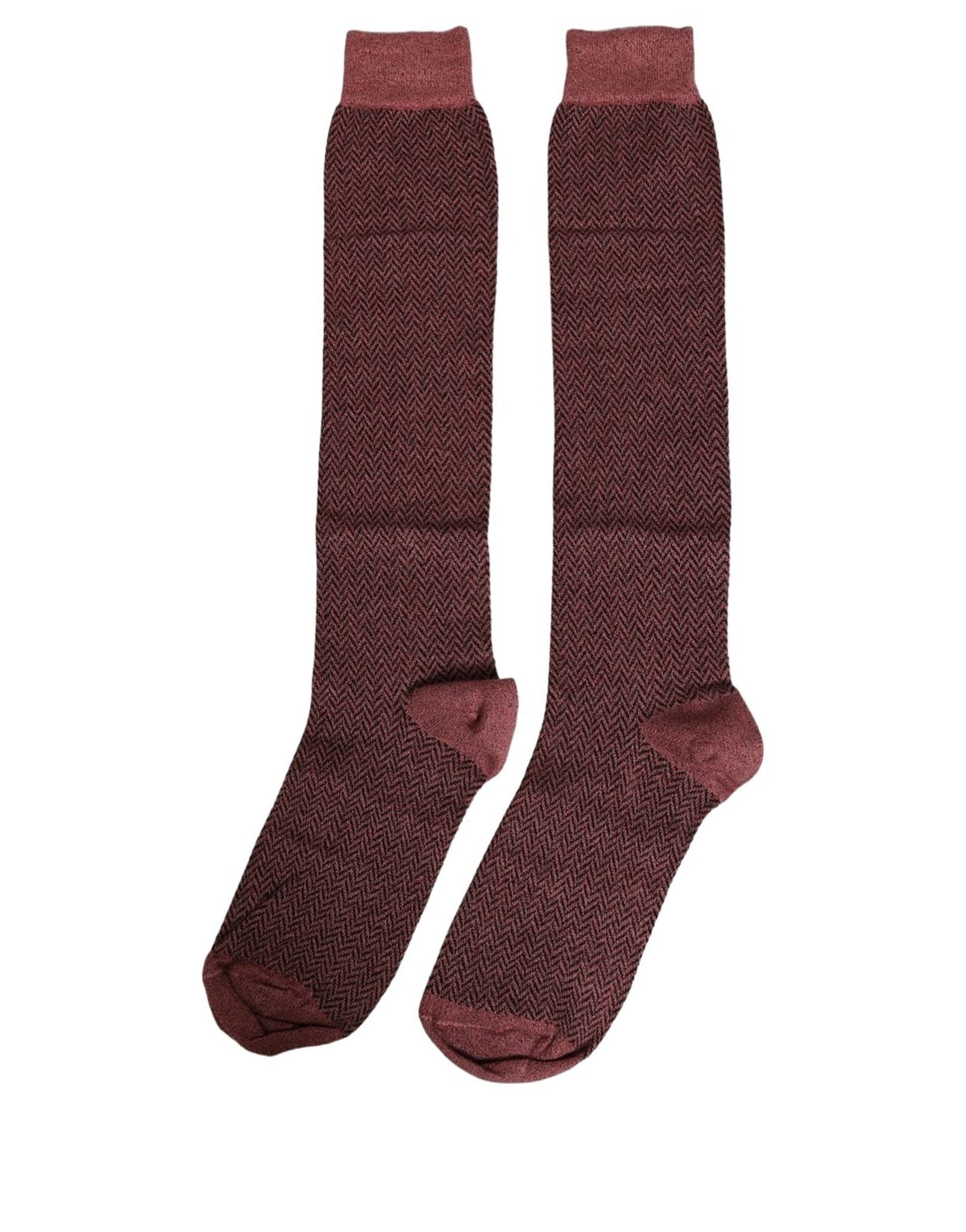 Dolce & Gabbana Burgundy Viscose Over The Calf Accessory Socks