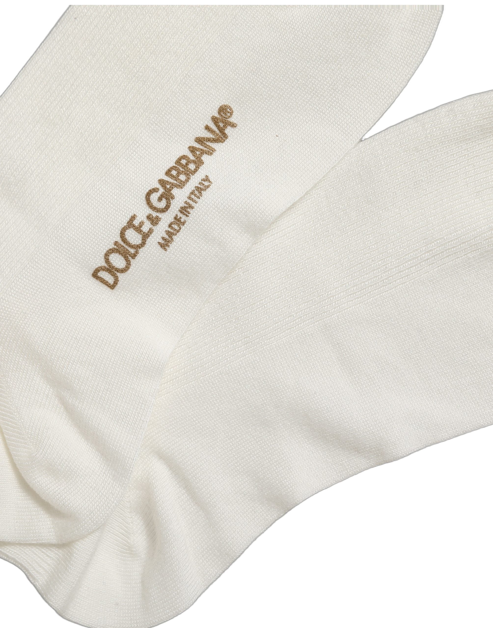 Dolce & Gabbana White Crown Embroidery Knee High Accessory Socks