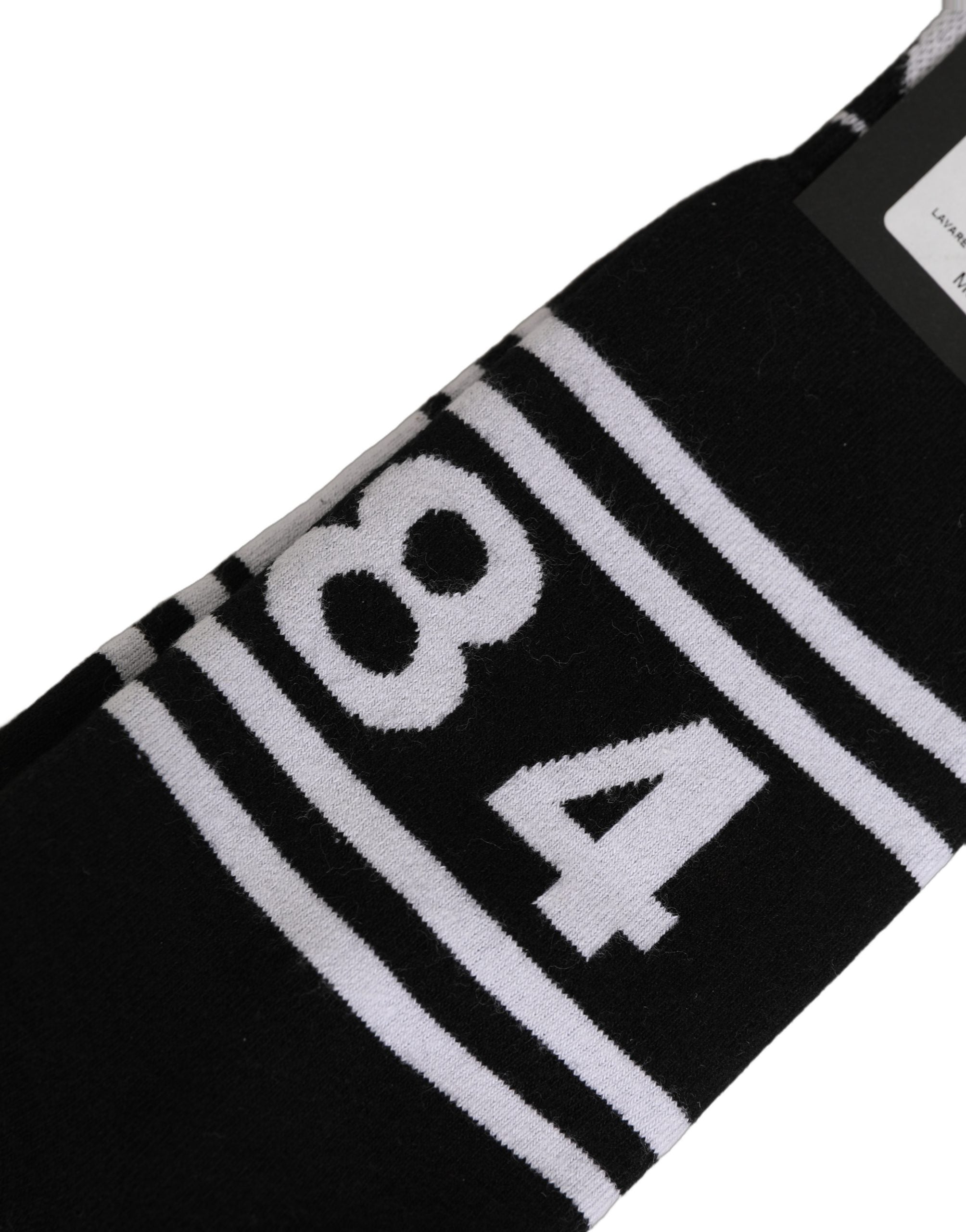 Dolce & Gabbana Black White Logo Stripes Mid Calf Accessory Socks