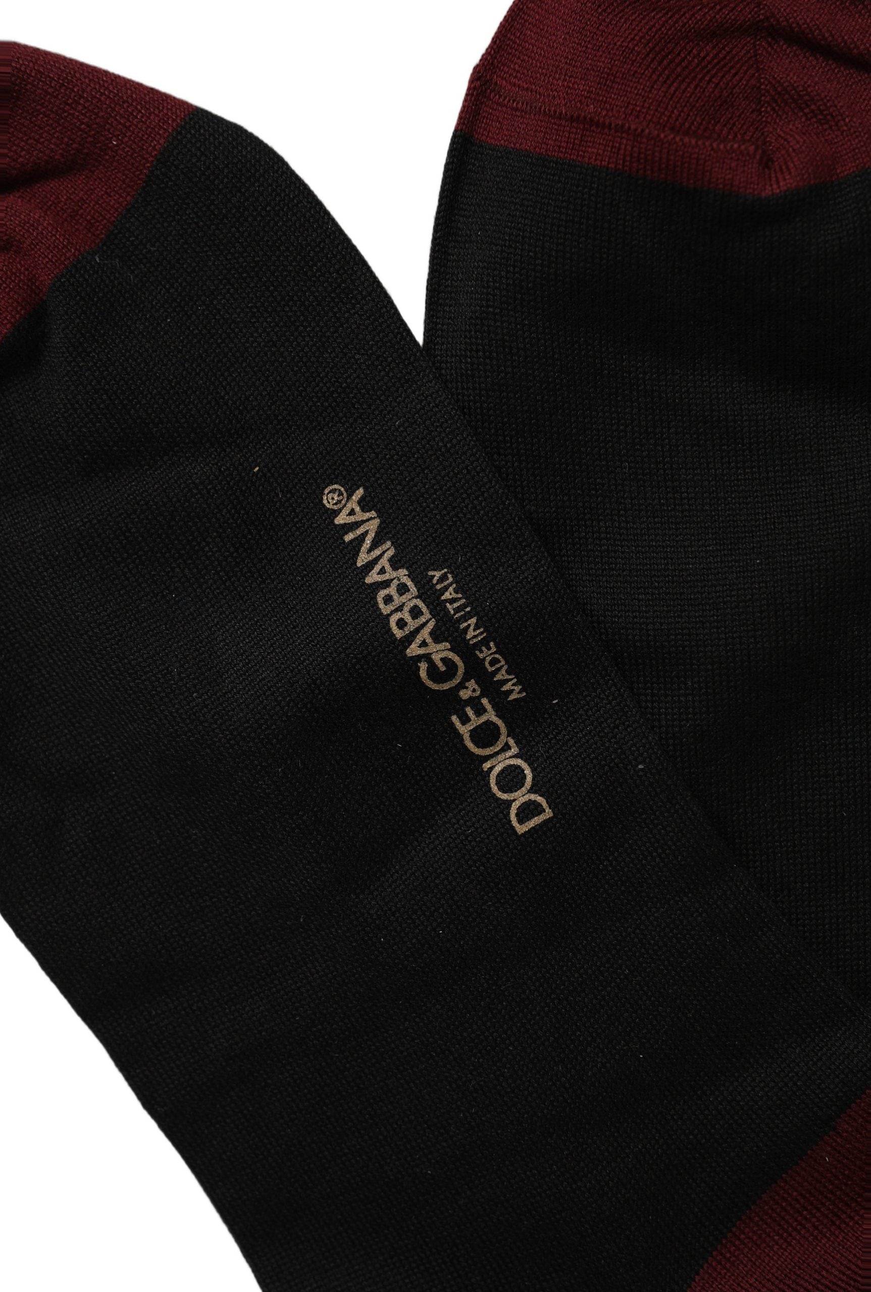 Dolce & Gabbana Men Burgundy Black Logo Mid Calf Accessory Socks