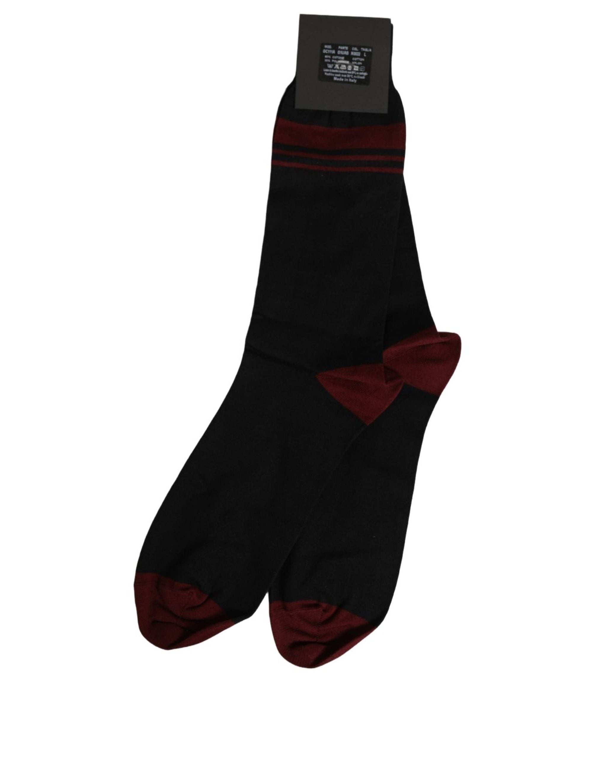 Dolce & Gabbana Men Burgundy Black Logo Mid Calf Accessory Socks