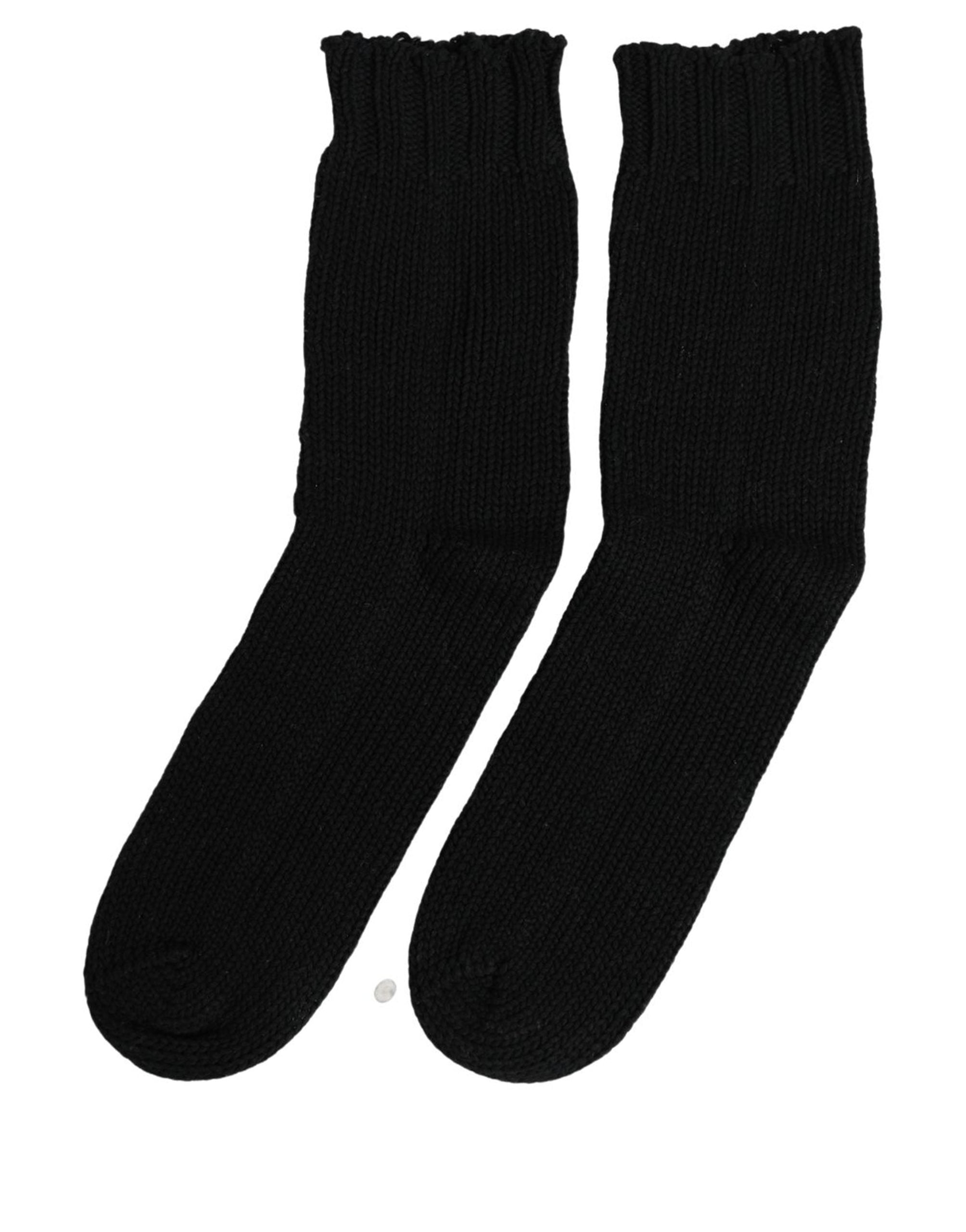 Dolce & Gabbana Men Dark Blue Cotton Ribbed Mid Calf Accessory Socks