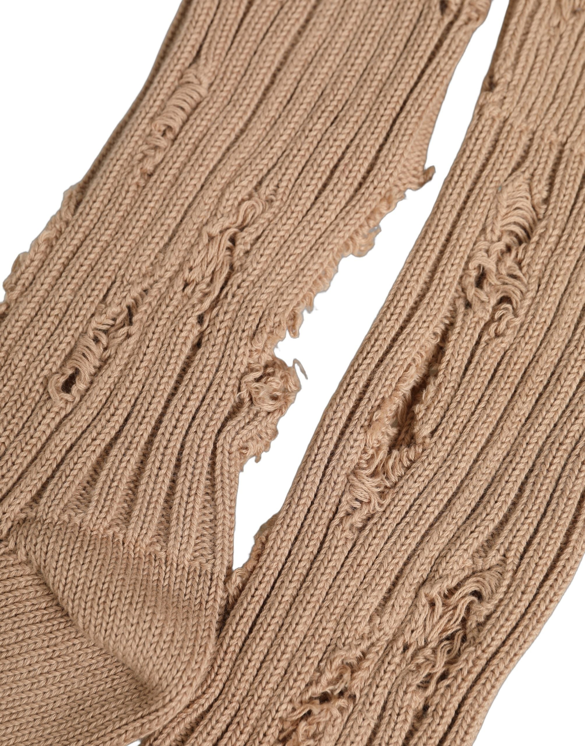 Dolce & Gabbana Beige Cotton Distressed Mid Calf Accessory Socks