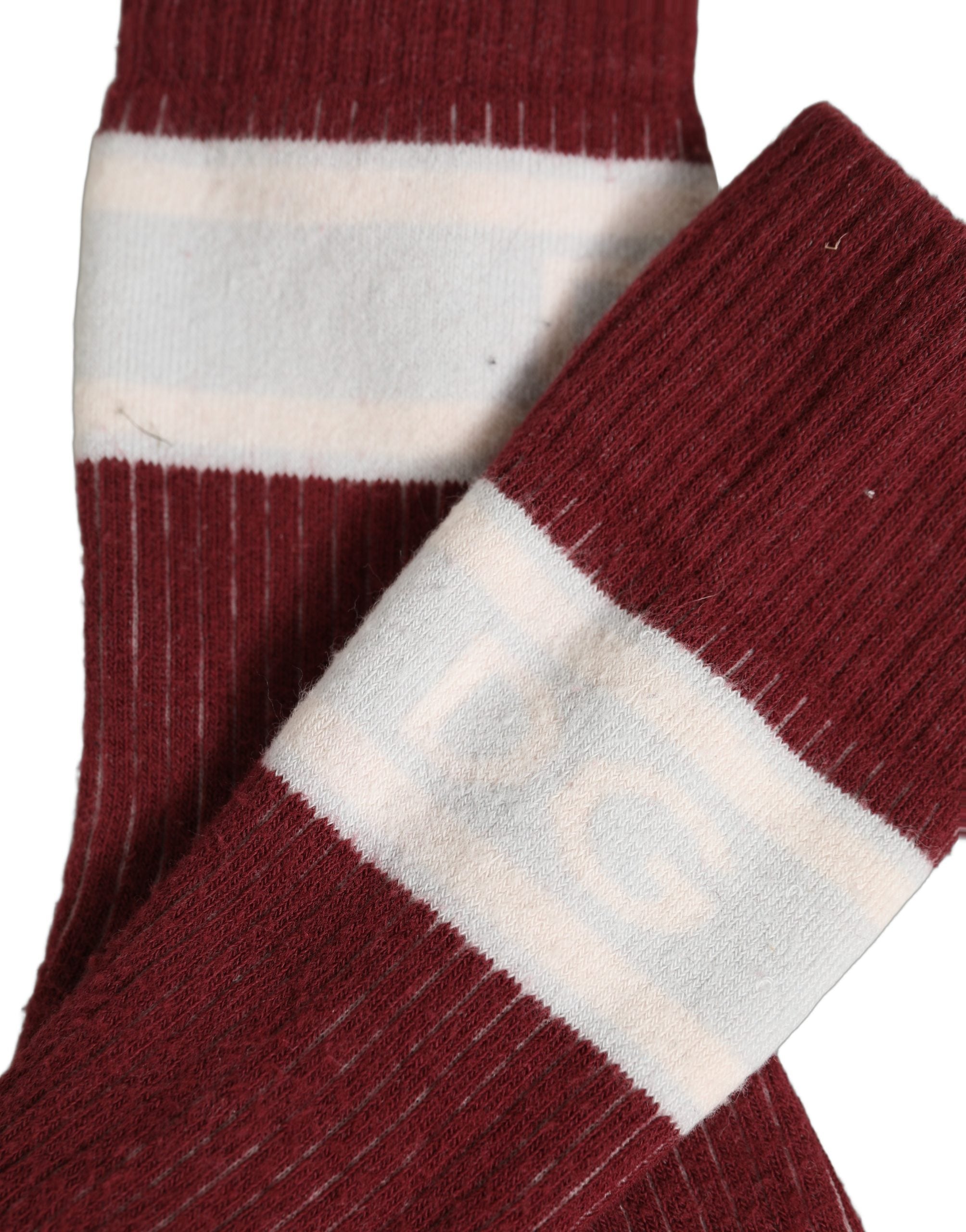 Dolce & Gabbana Burgundy White Stripes Cotton Mid Calf Accessory Socks